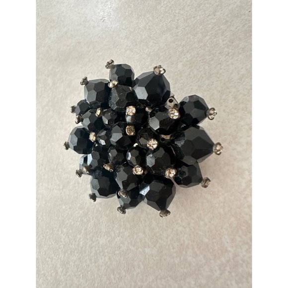 Miriam Haskell unsigned 1930s silver tone black beaded rhinestone pin brooch - Picture 2 of 9